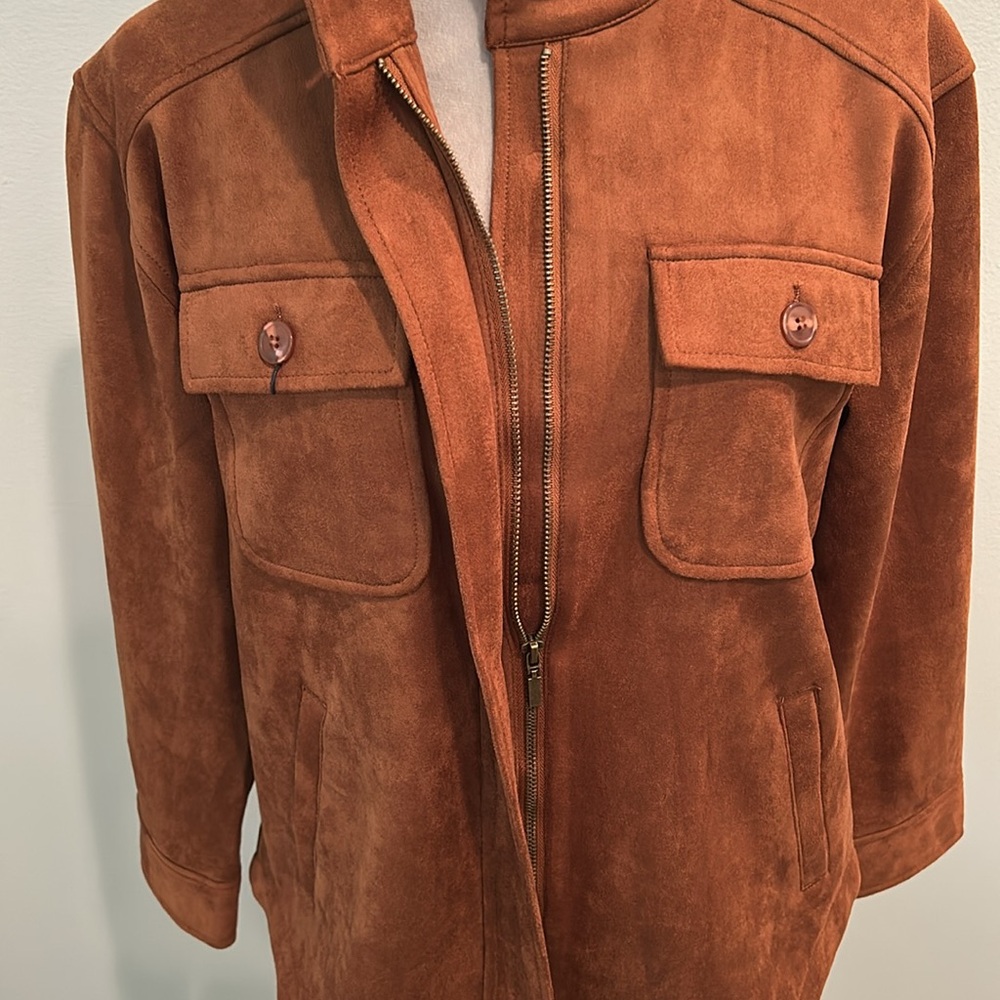 Liverpool Los Angeles Faux Suede Utility Jacket Penny Brown NWT Size S - Picture 3 of 5